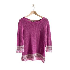 Tommy Bahama Women Sweater Open Knit Quarter Sleeve Purple Medium